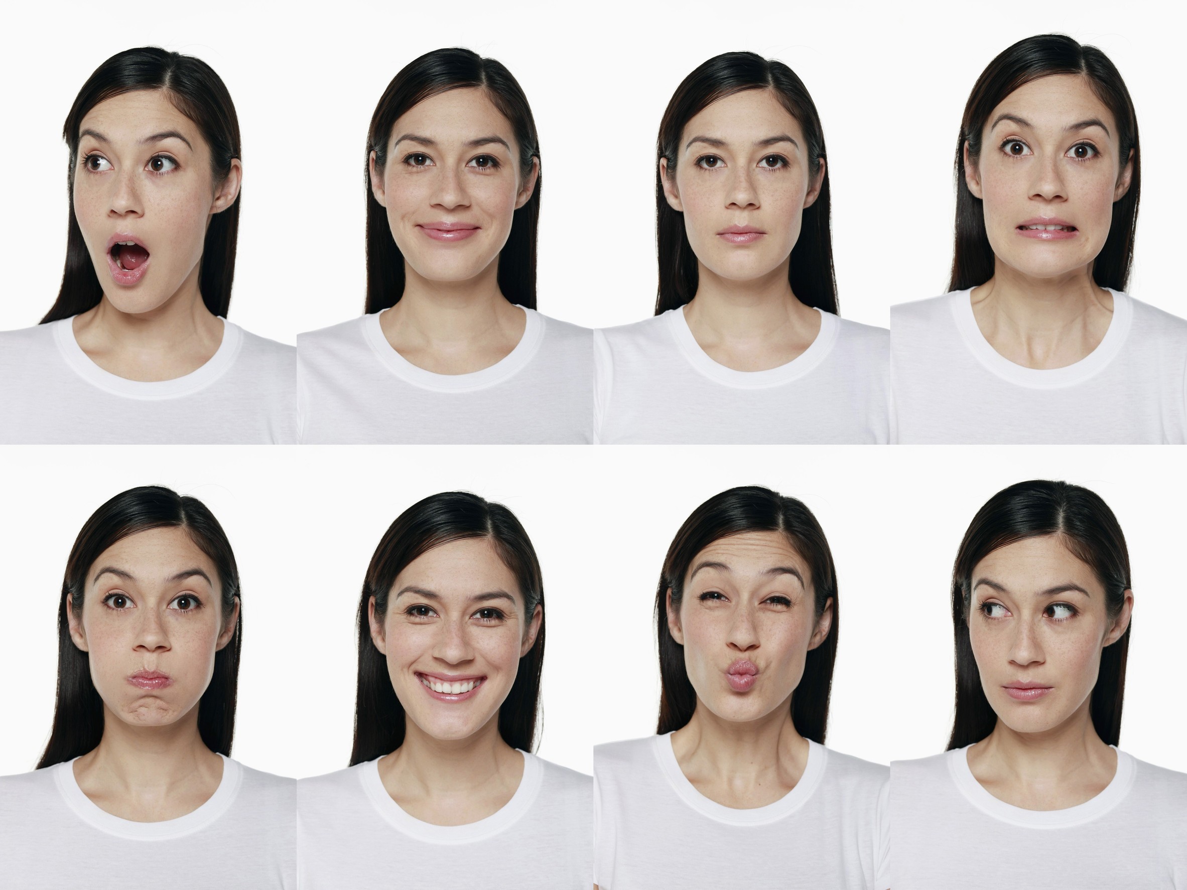 Montage Of Woman Pulling Different Expressions