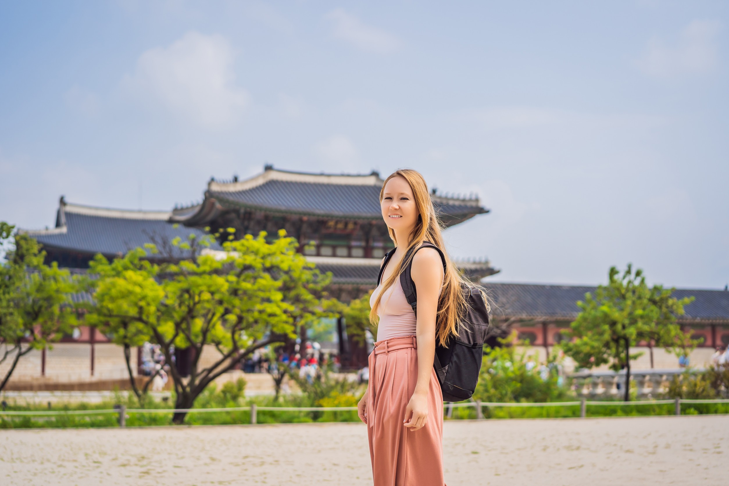 Woman Tourist In Korea Korean Palace In Seoul South Korea